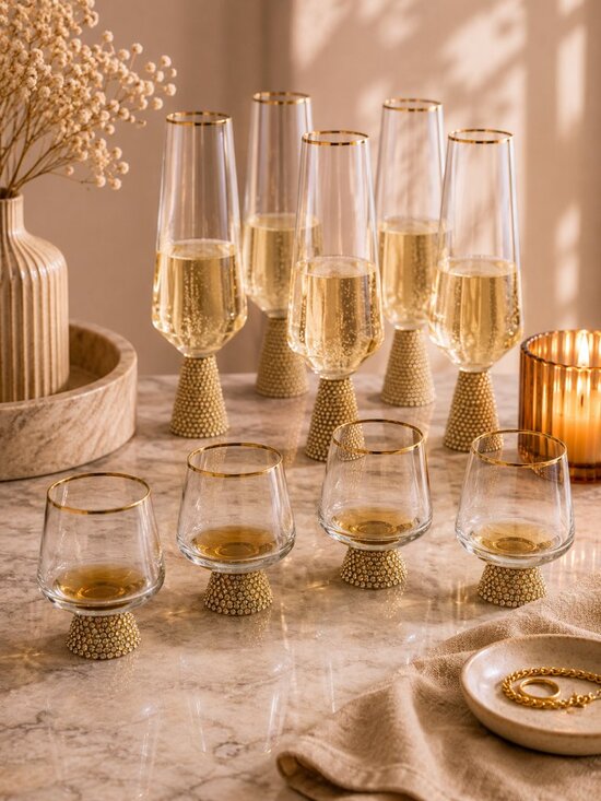 Christian Siriano Other - Christian Siriano Barware Lot Flutes & Cordial Shot Glasses | Rhinestones | Gold